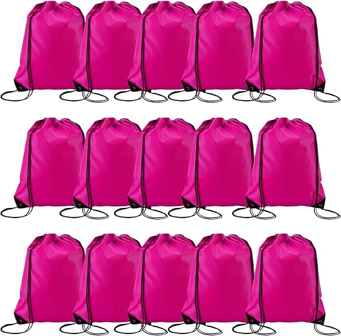 Playcrate 25 Drawstring Bags Backpack - Party Gift Bags & Sports String Bag for Gym, School, Travel Storage Organization (Pink)