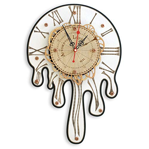 Automaton 1456 Melting Wall Clock, Handcrafted Large Clock Modern, Abstract and Unique Salvador Dali style design, Wooden Home Decor for Kitchen, Living Room and Office, Personalized Decorative Art