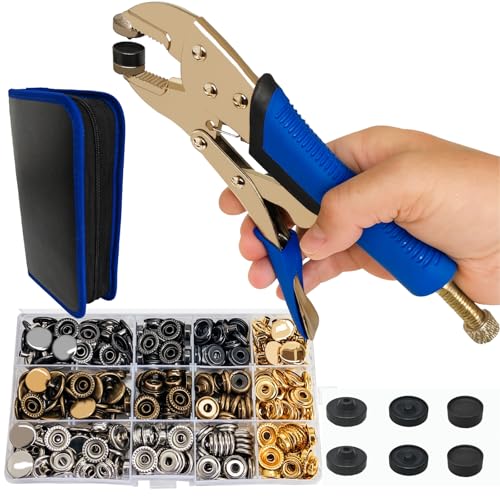 Jiffy2NE1 Snap Button Kit, with 120-Set 15mm Metal Press Stud Button in 4 Colors, Heavy Duty Snap...