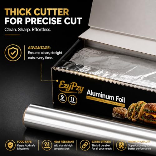 Image of Aluminium Foil Roll, Extra Strong, Non-Stick, Grease Proof, Food Safe, 9 Metres, for Oven, Barbeque and Kitchen Use