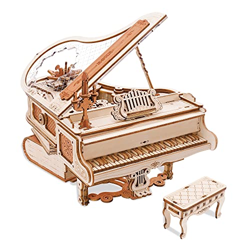ROKR Puzzle 3D Madera Maquetas para Construir Adultos Rompecabezas Caja Musical Mágico de Piano Mecánico, Juegos de Construcción de Modelos Mecánicos, Manualidades para Adultos, Magic Piano
