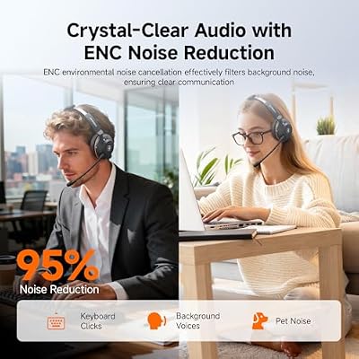SVBONY SVN H1 Wireless Headset with Mic for Work, Bluetooth Headset with Joystick Mute and ENC Noise Cancelling, USB Dongle, Charging Base for Call Center, Cell Phones, Computer