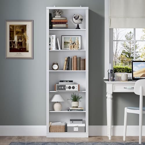Image of BORNOON 74 inch Tall Bookshelf, 6-Tier Floor Standing Bookcase with 2 Adjustable Shelves, 24 inch Wide Open Storage Shelf, Modern Display Organizer for Home Office, Living Room, Bedroom, Study