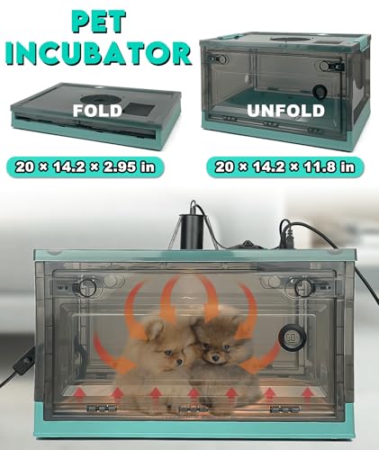 Image of Puppy Incubator with Temperature Control & Ventilation Fan, Dual-Heating Modules (Pad+Lamp) and Oxygen Tube, Incubator for Puppy /Kitten | Brooder for Dogs, Chicks, Birds & Newborn Critters (55L)