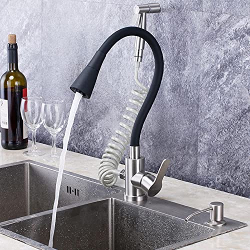 Robinet de cuisine extractible anti-éclaboussures pour évier gris monotrou