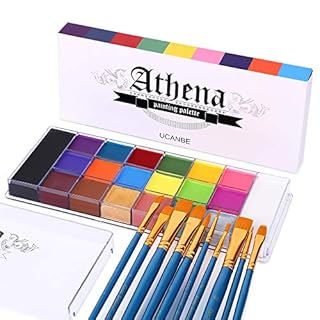 UCANBE Face Body Paint Set - Athena Painting Palette, 10 Professional Artist Brushes - Large Deep Pan,Ideal for Halloween Cosplay Party SFX Arty Stage Makeup, Non-Toxic Facepaints for Adults and Kids