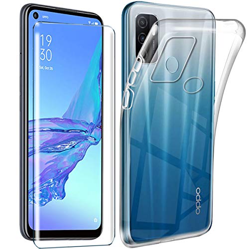 HYMY para OPPO A53S Funda (6.5) + Cristal Templado - Transparente Carcasa y Cristales Protector de Pantalla TPU Silicona Suave Gel Caja Cover Tapa Caso Carcasa Cubierta -Clear