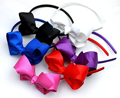 Syleia Fashion Headbands With 4 Inch Bow, Set Of 6 Blue, White, Black, Red, Purple, Rose School And Playtime Perfect Hair #TOP1