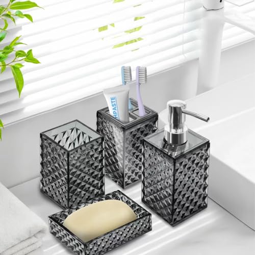 Seeatoo SEEATOO-407D Bathroom Accessory Set, 4 Pcs Grey Bathroom Accessories Set, Soap Dispenser And Toothbrush Holder Set, Soap Dish And Mouthwash Cup thumb #5