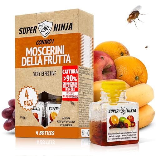 Super Ninja Trappola Moscerini Frutta per Interni - 4 Pezzi, trappola per moscerini della frutta efficace per casa e cucina, attiva fino a 3 settimane, adatta a bambini e animali domestici
