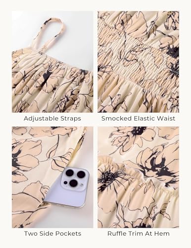 Image of GRACE KARIN Summer Dresses for Women 2026 Vacation,Smocked Floral Maxi Dress,Boho Beach Sundress with Pocket Fashion Clothing