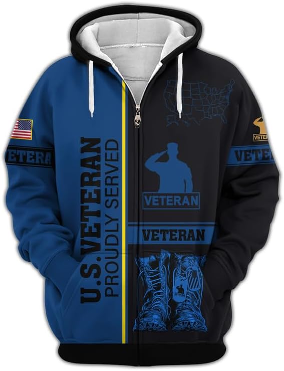 Veterans Hoodies For Men - Military Sweatshirt For Husband, Patriotic Hoodie, Premium Zip Up Hoodie For Vets, Veteran Gifts