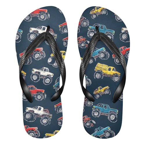 ALAZA Doodle Multi Color Truck Suv Car Flip Flops for Women Fashion Beach Slippers Comfort Mens Flip Flops Non-Slip Rubber Shower Slippers Sandal for Hotel Travel Sport,XS