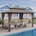 Yardsight 12'x14' Hardtop Gazebo, Outdoor Aluminum Frame Galvanized Steel Double Roof Pavilion with Netting and Shaded Curtains, Permanent Metal Pergolas for Patio, Backyard, Deck and Lawns.