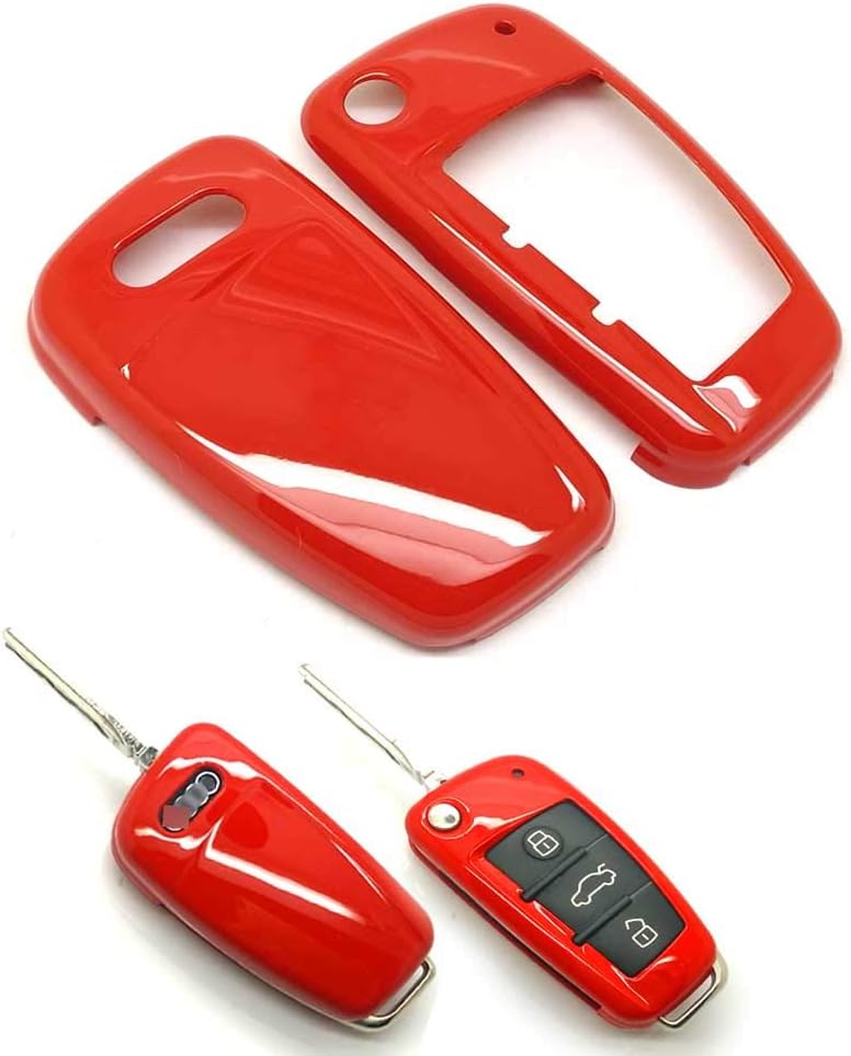 carmonmon Smart Remote Keyless Entry Paint Color Shell Key Case Cover Fit for Audi A3 A4 A6 A8 TT Q7 S6 Folding Blade Key (Red)
