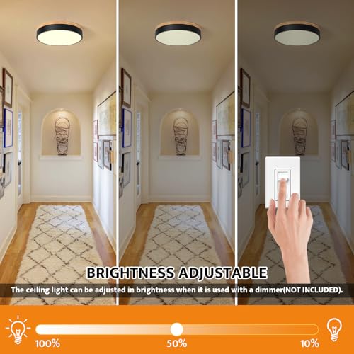 Yiisem Dimmable Wood LED Flush Mount Ceiling Light, 2700K-6000K Selectable Modern Black 11.8" Round Ceiling Lamp for Bedroom, Kitchen, Hallway, Laundry Room by Yiisem - Image 2