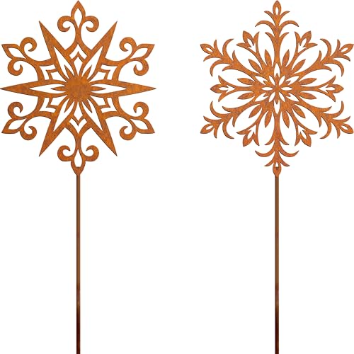 JYUECIAN 2er Set Schneeflocke Rost Gartenstecker Weihnachtsdeko,...
