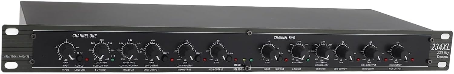 234XL Crossover Professional Stereo 2/3 Way Mono 4 Way Crossover with Premium Material, Easy to Use for Outdoor Stage Performance US Plug 110V