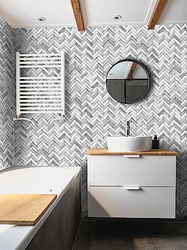 Stickgoo Herringbone Peel And Stick Backsplash, 10 Sheets Marble Grey Look Stick On Backsplash For Kitchen Wall Decor, Pvc Self Adhesive Tiles #TOP6