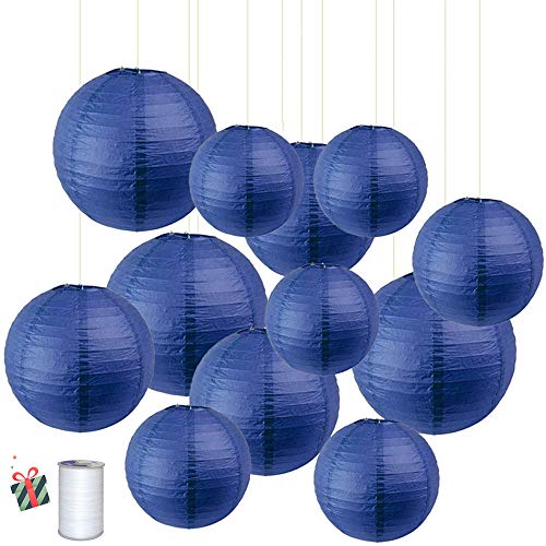 Treer Lanternes de Papier Colorées, 12pcs Décorations Chinoises en Papier Suspendu pour Lanternes à Boule Lampes Fête de Noël Décoration de Mariage (Bleu...