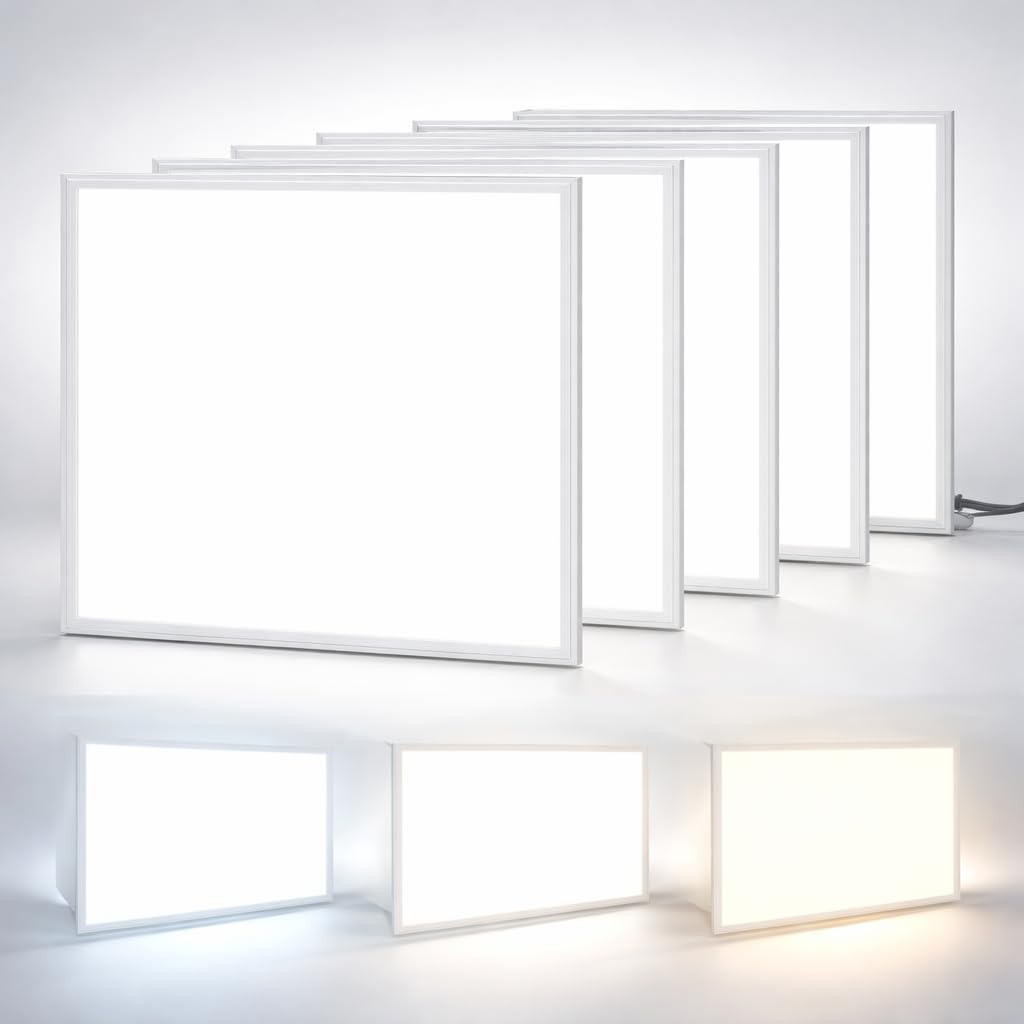 Brightex Pack of 5 LED Panel Light 600x600mm 40W 3600LM Ultra Bright Office Ceiling CCT Selectable 3500K 4000K 6500K Recessed or Suspended Flat Square Office, Shop, Commercial Lighting with Driver