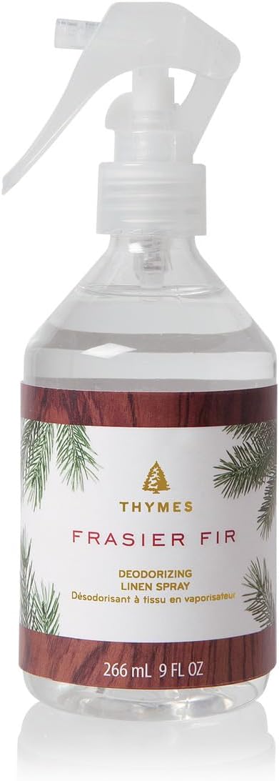 Thymes Frasier Fir Linen Spray 9oz - Botanical Room & Fabric Freshener with Crisp Evergreen Scent