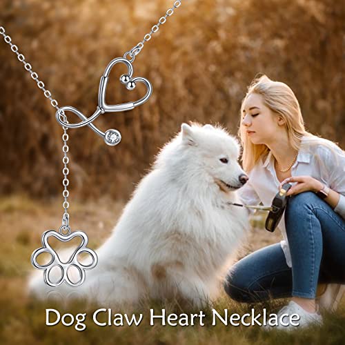Veterinarian Gifts 925 Sterling Silver Paw Print Stethoscope Lariat Y Necklace Veterinary Student Graduation Jewelry - Image 6