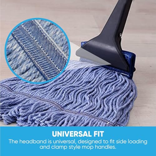 Image of 20oz Heavy Duty Cleaning Mop Head Replacement - Commercial Replacement, Wet Industrial Blue Cotton Looped End String Head Refill (10 Pack)