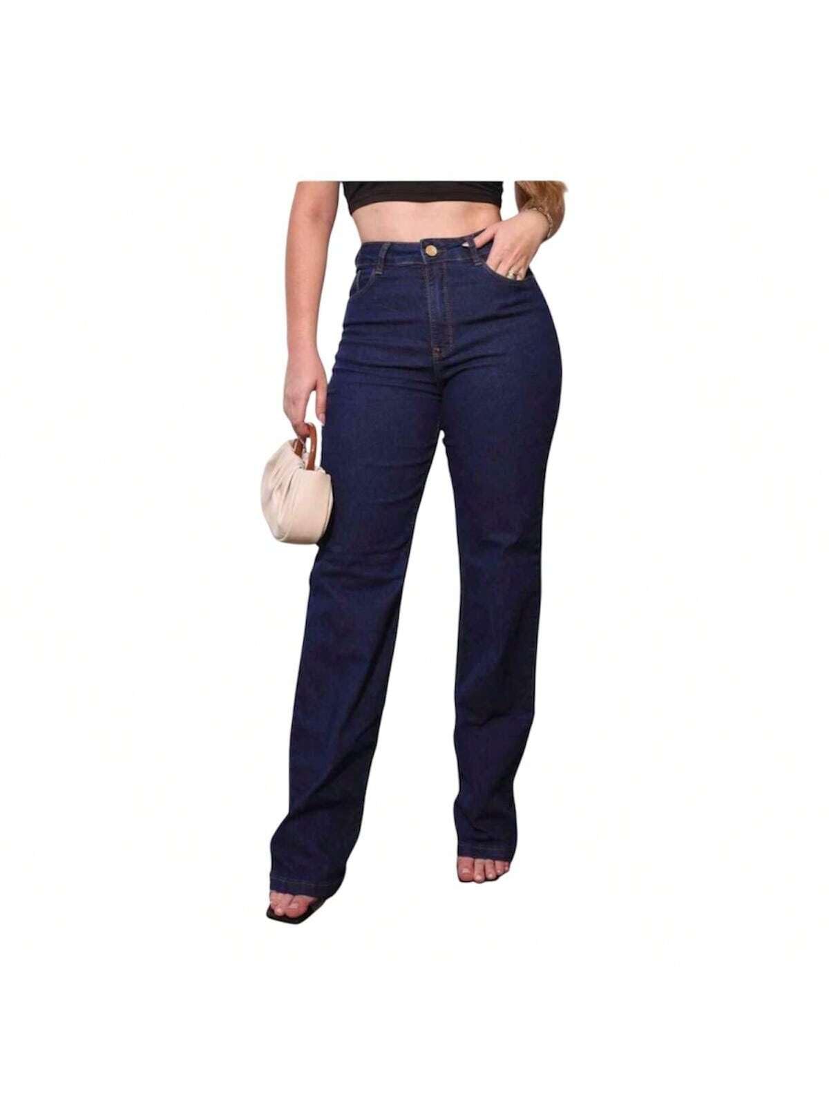 Calça Jeans Feminina Reta de Cintura Alta Tradicional Modelagem Confortável e Estilo Casual Premium
