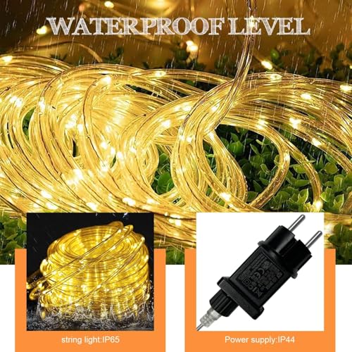 Liyade LED Lichterschlauch Aussen, 20m 200 LEDs Lichtschlauch Außen Innen, 8 Modi & Timer, IP65 Wasserfest Leuchtschlauch Led Schlauch Helligkeit dimmbar für Garten Fest Party Hochzeit (Warmweiß)