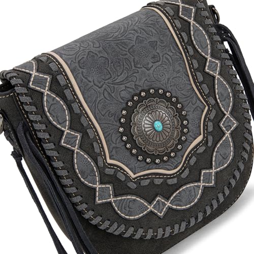 Montana West Crossbody Bags for Women Floral Embossed Shoulder Bag Concho Collection with Tassels4