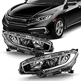 Black Housing Headlight Assembly w/LED DRL Compatible with 2016-2021 Honda Civic Halogen Headlamps Driver and Passenger Side