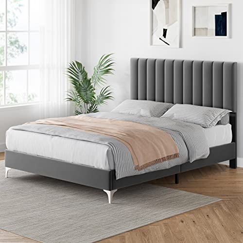Idealhouse Full Bed Frame Modern Velvet Upholstered 11 Inch Bed Frame With Headboard No Box Spring Needed (Full) #TOP2
