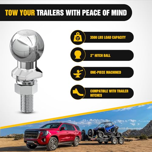 Image of Nilight 2 inch Chrome Trailer Hitch Ball | 3,500 lbs, 3 /4 inch x 1-3 /4 inch Shank Universal fit Trailer Hitch Ball Custom Engineered for Heavy Duty Towing