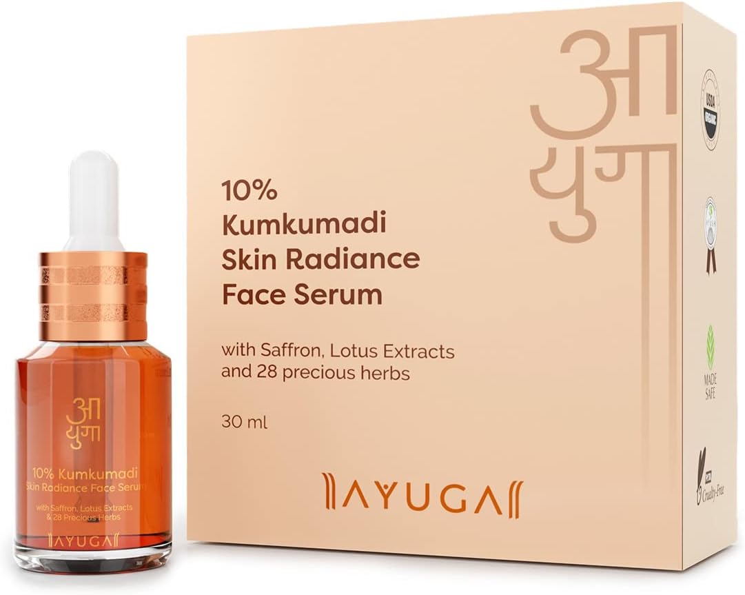Ayuga 10% Kumkumadi Skin Radiance Oil-Based Face Serum With Saffron & Lotus Extracts For Dull Skin, Pigmentation & Dark Spots, Kumkumadi Tailam Based Serum, 30ml