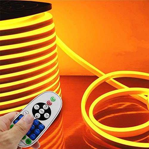IEKOV LED NEON Light, AC 110-120V Flexible LED Neon Strip Lights, 120 LEDs/M, Dimmable, Waterproof 2835 SMD LED Rope Light + Remote Controller for Home Decoration (131.2ft/40m, Golden Yellow)