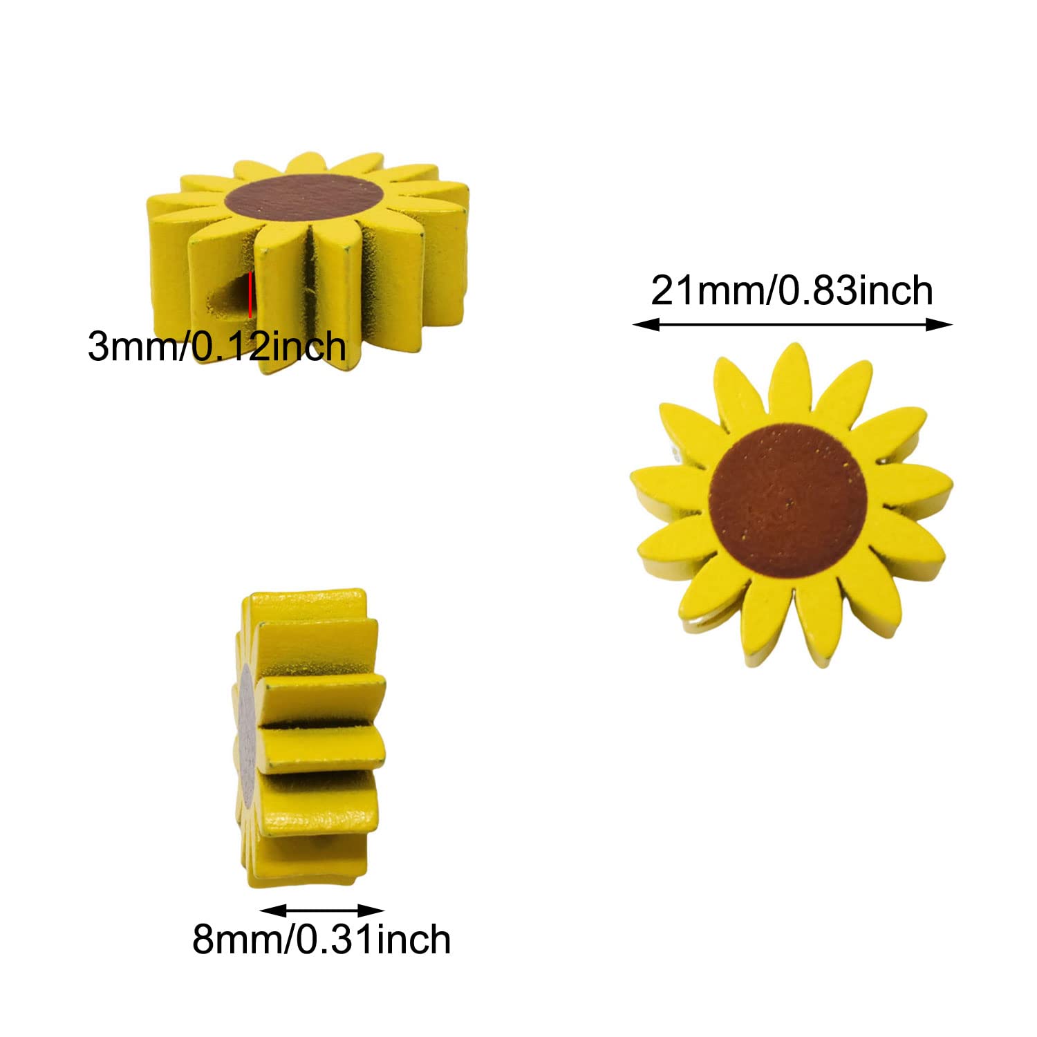50Pcs 10 Styles Sunflower Theme Printed Wood Beads, Dyed