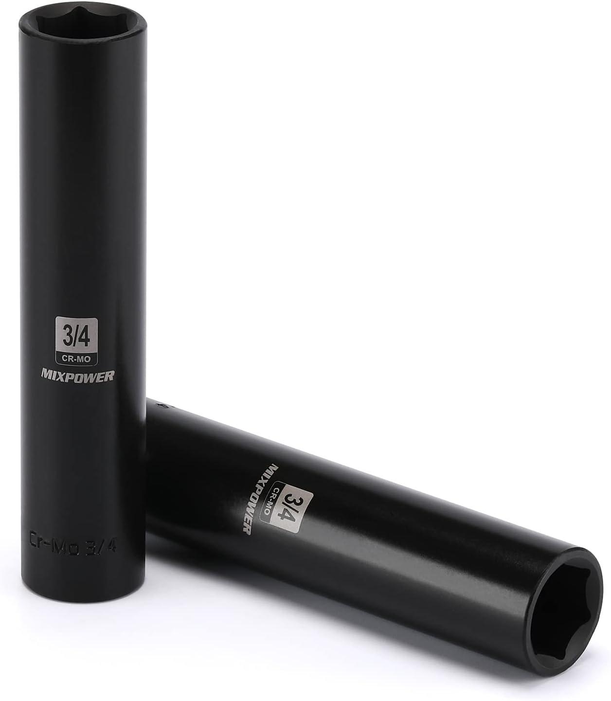 MIXPOWER 2 Pieces 1/2" Dr. x 3/4-inch Extra Long Deep, 6 Point Impact Socket, Cr-Mo Alloy Steel, Radius Corner Design, Dual Size Markings, 5 inch Length, 2PCS Set