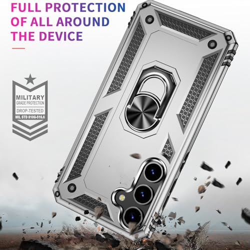 Asuwish Phone Case for Samsung Galaxy S24 5G with Screen Protector Ring Holder Stand Kickstand Military Grade Metal Heavy Duty Shockproof Cell Accessories Cover S 24 24S Women Men Silver by Asuwish - Image 6