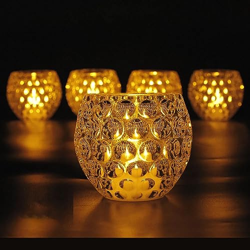Image of One94Store Tea Light Candle Holder | Flameless and Smokeless Home Decorative Candles Transparent Acrylic Led Tea Light Candle for Christmas, Festival,Candles (Pack of 3, Warm White)
