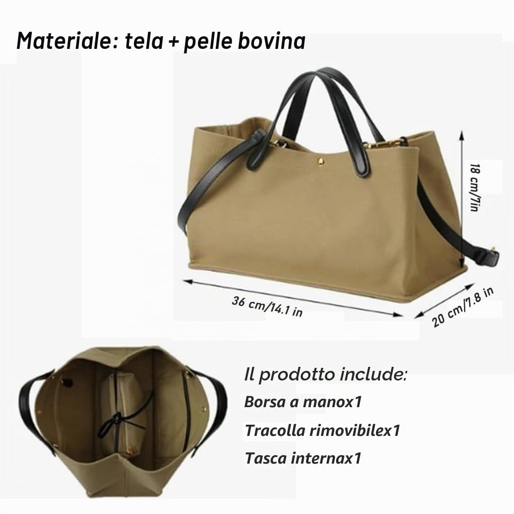 Borsa Tote da Donna Borsa da Viaggio con Tracolla in Pelle Tote Oversize con Manico Superiore for Lavoro e Uso Quotidiano(Khaki (Canvas))