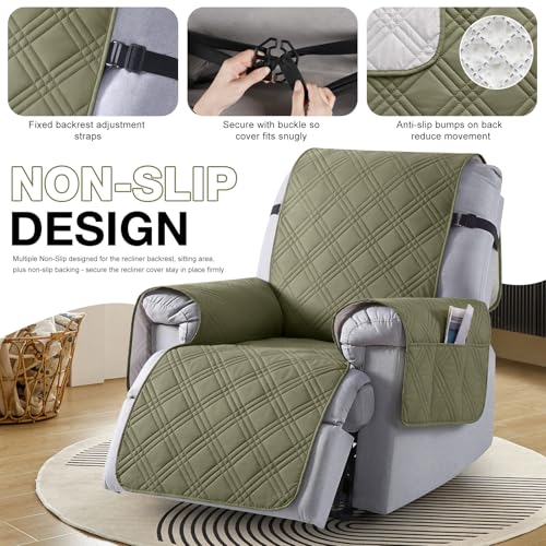 TAOCOCO 100% Waterproof Recliner Chair Cover Stay in Place, Recliner Covers for Small Recliner Chair with Pocket, Reclining Chair Cover Furniture Protector for Kids, Pets(20'', Green) - image 6