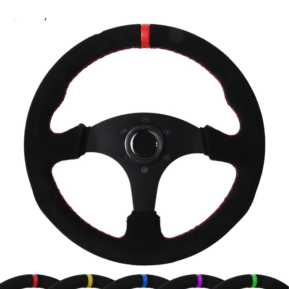 Volante da Corsa universale,Volante da Corsa Volante piatto da 330 mm in pelle scamosciata con telaio in alluminio da 13 pollici da corsa(B)