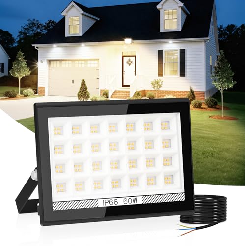 T-SUN 4000K Flood Lights Outdoor Security Light 60W IP66 Waterproof