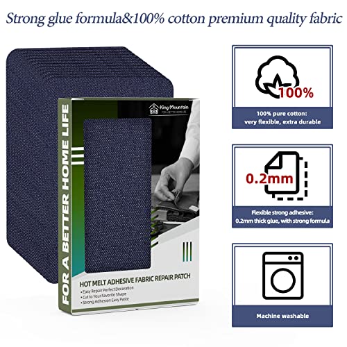 Image of KING MOUNTAIN Iron-on Repair Patch 20 Pcs Pack,Denim Patches for Jeans Kit 3 inch by 4-1 /4 inch,100% Cotton Denim Iron-on Repair Patch, Jeans and Clothing Repair and Decoration Kit (Blue)