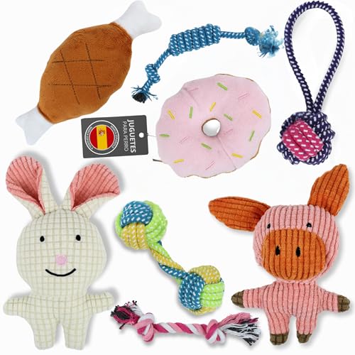 Zedegran Pack 8 Juguetes para Perros: Juguete Interactivo para Cachorros, Mordedores y Peluche Divertido + Bolsa De Almacenamiento- Ideal para Perros Pequeños y Medianos