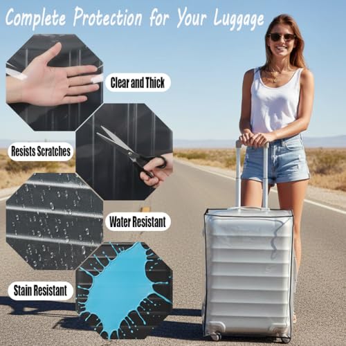 Image of Suitcase Covers for Luggage - TSA Approved Clear PVC Luggage Protector Cover, Thick Transparent Waterproof Sleeve with Large Hook and Loop Closure, Black Trim-0.4mm, 24 inch Suitcase Cover