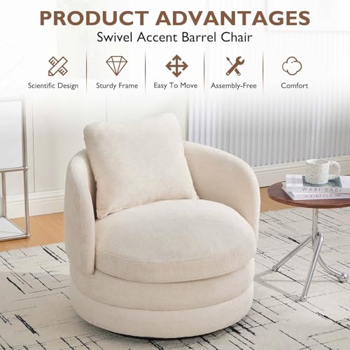 Sillón Giratorio Pequeño Chenille Beige miniatura 3