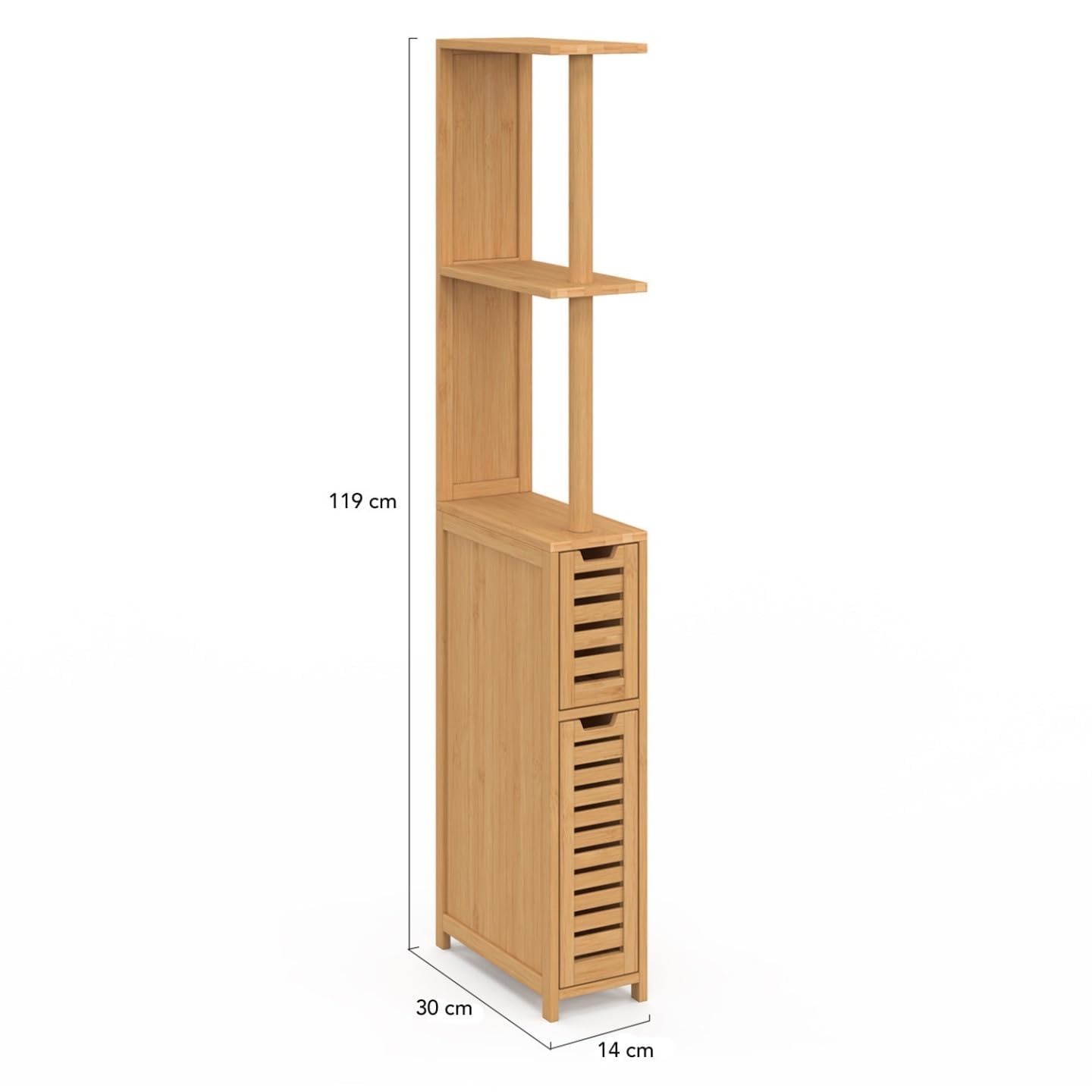 IDMarket - Mueble WC BEA de 2 puertas en bambú con estantes