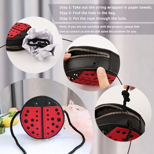 AUEAR, Cute Ladybug Purse Mini Pu Leather Cross Body Bag Wallet Pouch for Women and Female, Black Red4